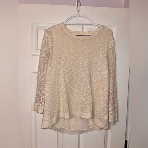 Lucky Brand Cinema Split Back Crochet Chiffon Layered Sweater Blouse size large